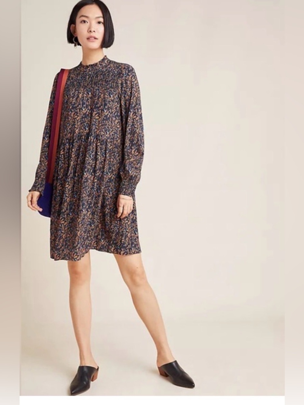 Seen Worn Kept High-Neck Tiered Mini Dress in Navy Floral